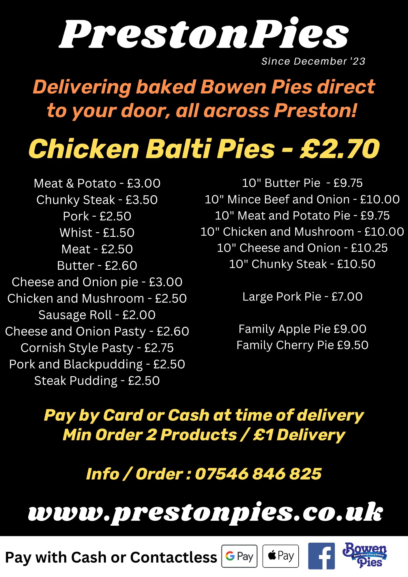 preston pies price list